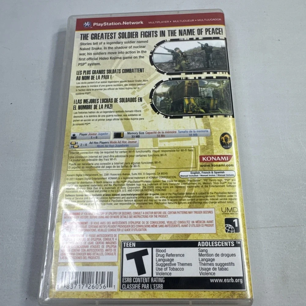 Metal Gear Solid: Peace Walker (Sony PSP, 2010) CIB w/ manual Tested EXCELLENT